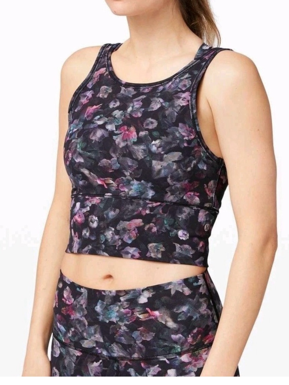 lululemon athletica Black Floral Cropped Sports Tank